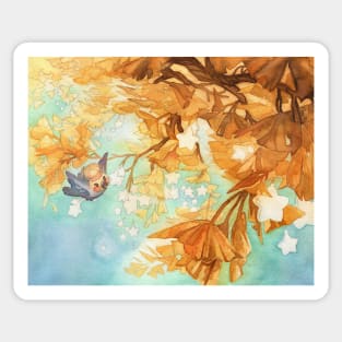 Ginkgo Leaves Cockatiel Birb in Watercolor Sticker